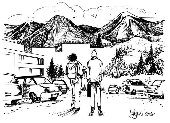 Paul and John are transfixed by the North Shore mountains. 